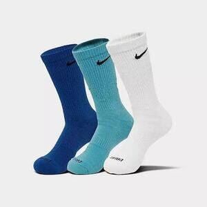NEW Nike Dri-FIT Everyday Plus Cushion Crew Socks 3 Pack Blue Size L SX6888-963